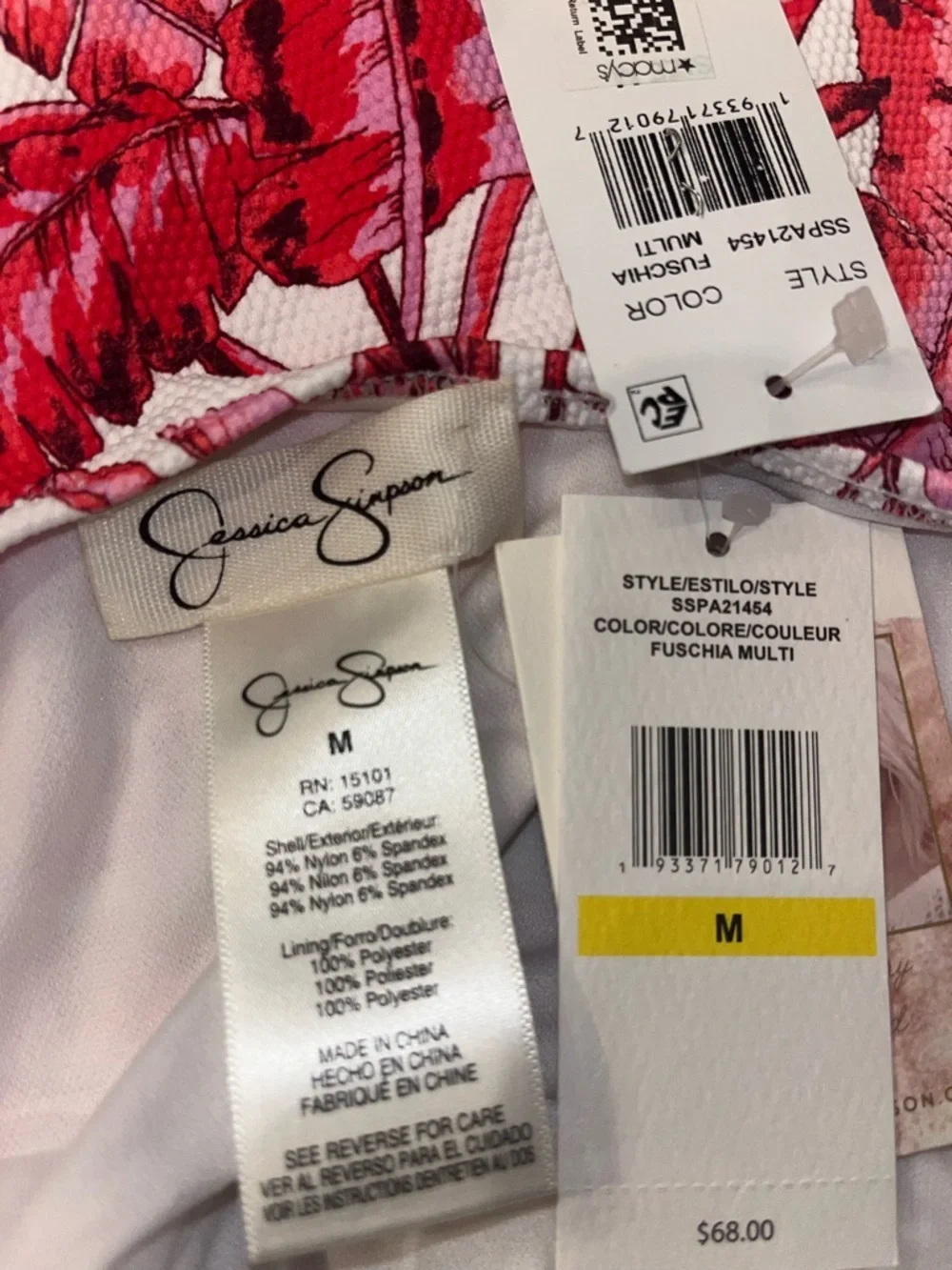 Jessica Simpson Paradiso Palm Tankini Top Fuchsia Pink Tropical Cross Back SZ:M